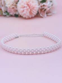 1pc Classic Faux Pearl Braided Choker Necklace
