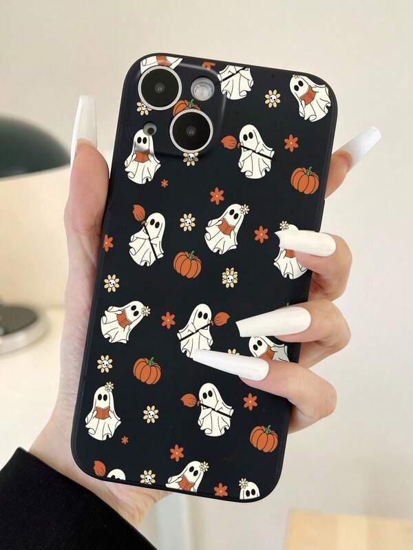 غطاء هاتف من السيليكون الناعم بنمط شبح كامل الشاشة باللون الأسود، مناسب لهواتف آيفون 11، 12، XR، 13، 13 برو، 13 برو ماكس، 14، 14 برو، 14 برو ماكس، 15، 15 برو، 15 بلس، 15 برو ماكس، 16، 16 برو، 16 بلس، 16 برو ماكس