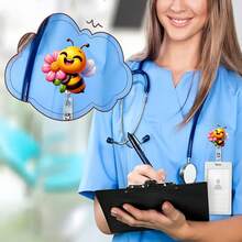 1 قطعة بكرة شارة شارة أكريليكية قابلة للسحب، حامل شارة اسم مع مشبك بطاقة هوية للممرضات والأطباء والمتطوعين والموظفين