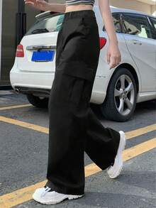 1pc Girls/Teens Casual Butterfly Print Loose Cargo Pants With Big Pockets, Comfortable & Versatile