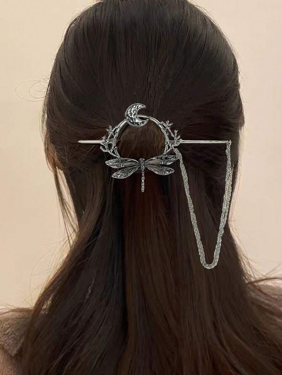 1 件金属森林蜻蜓和新月昆虫发夹装饰，适合作为节日礼物，发髻延长，发髻发片，发髻制作器，发型夹，发夹，发饰，学校用品，优雅，发夹