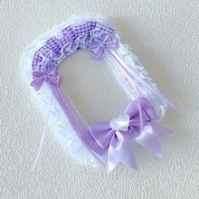 1pc New Lace Photo Card Holder, 7 Colors: Pink, Black, Red, Yellow, Blue, Green, Purple, DIY Finished Product Anime/Cartoon/ACG Character, Kpop Star, Card Display Holder, Handmade Plaid Bow Backpack Pendant, Lolita Card Holder