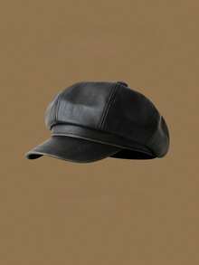 1 件做旧复古英伦风格皮革报童帽，男女通用秋冬韩版时尚百搭贝雷帽 - 彩色 - 查看 5