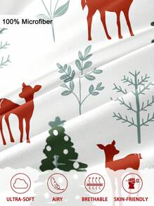 3pcs/Set Christmas Bow Reindeer Christmas Tree Print Duvet Cover Set(1 Duvet Cover & 2 Pillowcase)Soft And Skin-Friendly Duvet Cover Bedding Set For Home, All Season Bed Sheets Set Christmas Gift