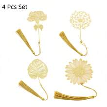 TOCHAIN 4 件/1 件镀金花卉金属书签，书签套装 - 康乃馨、向日葵、叶子、蒲公英、流苏书签，适合爱书人、作家、读者、生日、毕业典礼、节日、情人节、婚礼季、返校、圣诞节、万圣节礼物、教师用品、圣经学习用品 - 金色 - 查看 9