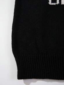 Herren Halloween Kostüm Pullover, neutraler Stil 2 in 1 Langarm Rundhals Streetwear Schädel- & Buchstaben-Muster Pullover Top, Herren Halloween Kostüm, Herbst/Winter