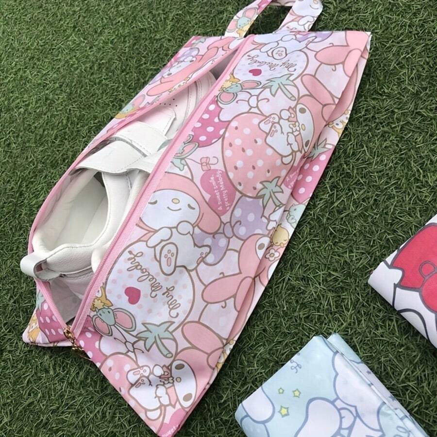 Sanrio 1 Stück tragbare Aufbewahrungstasche von Sanrio, Reißverschluss-Verschluss, multifunktionale Schuhbeutel, süßes Cartoon-Muster-Design, faltbare Reisetasche