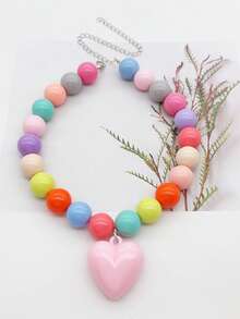 1pc Macaron Color Dopamine Heart Beaded Necklace For Women - Batch Colors May Have Slight Variations - necklace - View 8