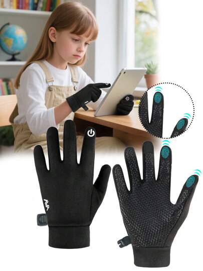 1 Pair Winter Warm Children Bicycle Gloves - Cold Weather Outdoor Cycling Running Skiing Sports Gloves, Bicycle Snow Anti-Slip Warm Gloves, Touchscreen Sensitive Sports Gloves For Football, Soccer, American Football, Mountain Biking, Cycling, Running, Field Hockey, Boys Girls
