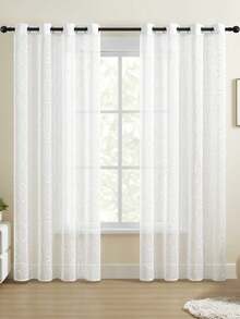 1 件/2 件欧式古典刺绣薄纱窗帘，白色透明窗帘，适用于卧室、阳台、客厅豪华窗帘，优雅的白色蕾丝窗帘，带有精致的叶子刺绣，滤光涤纶窗帘，适用于客厅、卧室、办公室等 - 可机洗，卧室装饰窗帘， - 白色 - 查看 9