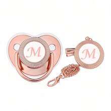 2pcs Set Shiny Luxury Rose Gold Silicone Pacifiers, Newborn Pacifier With Rose Gold Pacifier Clip, Hot Selling Baby Teething Toys, Infant Pacifier With Chain, Holiday Gift - Multicolor - View 12