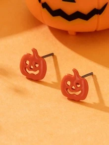 Fashionable Funny Minimalist Exaggerated Halloween Pumpkin Earrings - Gold - View 8