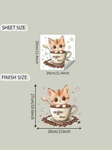 1 pieza Pegatina decorativa de pared con fondo de gato de taza de té de dibujos animados, adecuada para decoración de dormitorio, baño, habitación, hogar, cocina, restaurante, regalo de cumpleaños, graduación, vacaciones