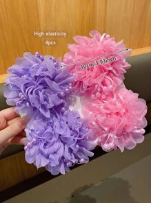 4pcs Cute Flower Hair Scrunchies, Suitable For Daily Use And Performances - Multicolor - View 2