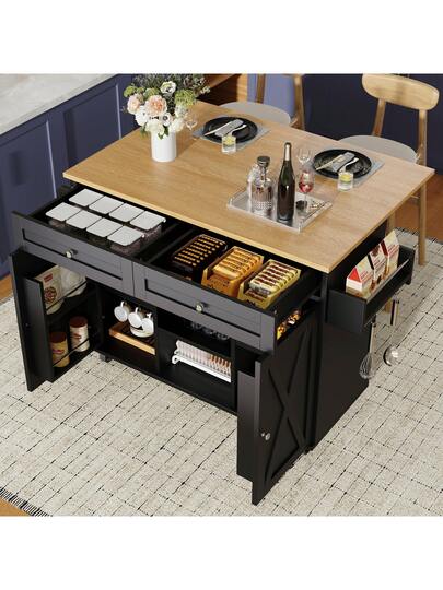 Sairedel Moderne Kitchen Isl Wood Grain Multifunctional Dining Tafel Storage Space Snack Shelves Wit Buffet Cabinet Practical Cart view 2