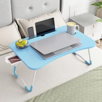 1pc Laptop Bed Desk, Folding Lap Desk With Cup Holder, Portable Laptop Stand For Bed Laptop Desk Bed Table Tray With Drawer For Working Reading Writing, Eating Table For Bed Sofa Couch Floor, For Back To School Season