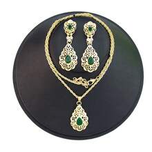 1 Set Orecchini e Collana con Pendente a Goccia d'Acqua, Stile Medio Orientale Marocchino, Decorati con Cristalli Colorati, Design Minimalista, Adatto per Vacanze, Feste, Festività Tradizionali