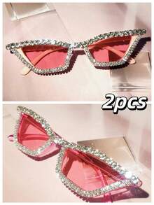 Eyeglasses#17078 1pc Women's Rhinestone Decorated Intense Reflective Glittering Rhinestone Effect Cute Party Glasses, Suitable For Weddings, Music Festivals, Street Photography, Decorated With Crystal, Pink Frame Y2K Luxury Holiday Party Makeup Cute Cat Eye Glasses For Beach, Theme Parties (Comes With Cleaning Cloth), Selfie Travel Stylish Black, Red, Blue, Silver, Green, Pink Valentines Y2KFest MusicFest For Summer Beach Vacation,Outdoor,Travel Shades Fashion Glasses Rhinestone Decor Party Style Cat Eye Frame For Music Festival Preppy Style For Back To School