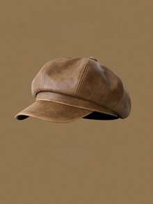 1 件做旧复古英伦风格皮革报童帽，男女通用秋冬韩版时尚百搭贝雷帽 - 彩色 - 查看 11