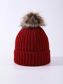 儿童针织无檐小便帽，秋冬保暖男女款幼儿单绒球帽 - 1PC - 查看 10