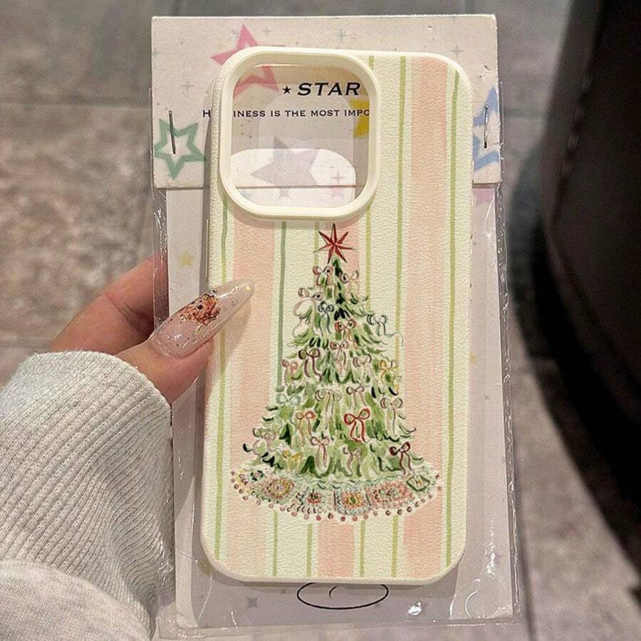 1个TPU材质时尚条纹蝴蝶结圣诞树图案手机壳,兼容/等手机,国际版,非国内版 - 白色 - 查看 1