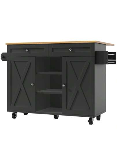 Sairedel Moderne Kitchen Isl Wood Grain Multifunctional Dining Tafel Storage Space Snack Shelves Wit Buffet Cabinet Practical Cart view 8