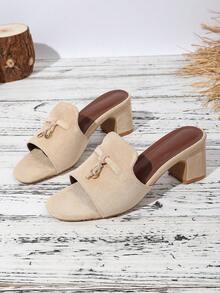 5cm Chunky Heel Summer New Buckle Strap Open Toe Slide Sandals, Fashion Square Toe Slip-On, Versatile & Elegant