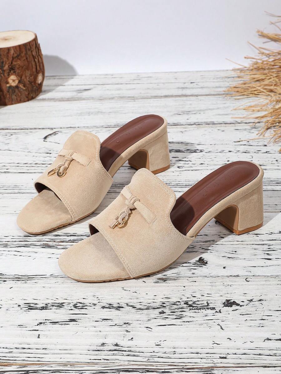 5cm Chunky Heel Summer New Buckle Strap Open Toe Slide Sandals, Fashion Square Toe Slip-On, Versatile & Elegant