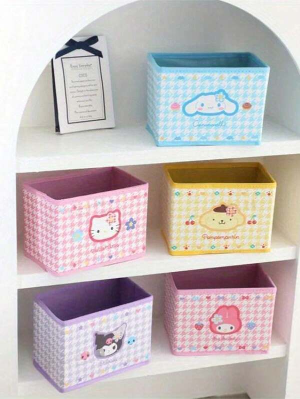 Sanrio 1pc Hello Kitty & Friends Desk Storage Basket, Multi-Functional Organizer Bin For Miscellaneous Items, Toys, Underwear, Stationery (Random Sticker Decals Included)