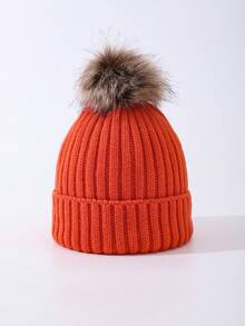 儿童针织无檐小便帽，秋冬保暖男女款幼儿单绒球帽 - 1PC - 查看 26