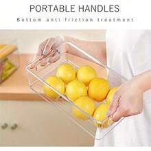 1pc Stackable Refrigerator Storage Box, Kitchen Space Saving Clear Organizer Box With Handle, Suitable For Cabinets, Shelves, Drawers, Countertops And Refrigerators, For Snacks, Fruits, Vegetables And Groceries, Household Items