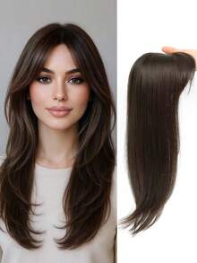 Extensión de cabello sintético con flequillo de 20 pulgadas, adecuado para personas con cabello fino, diseño de capas largas con color ombre dorado, adecuado para mujeres - Multicolor - Ver 3
