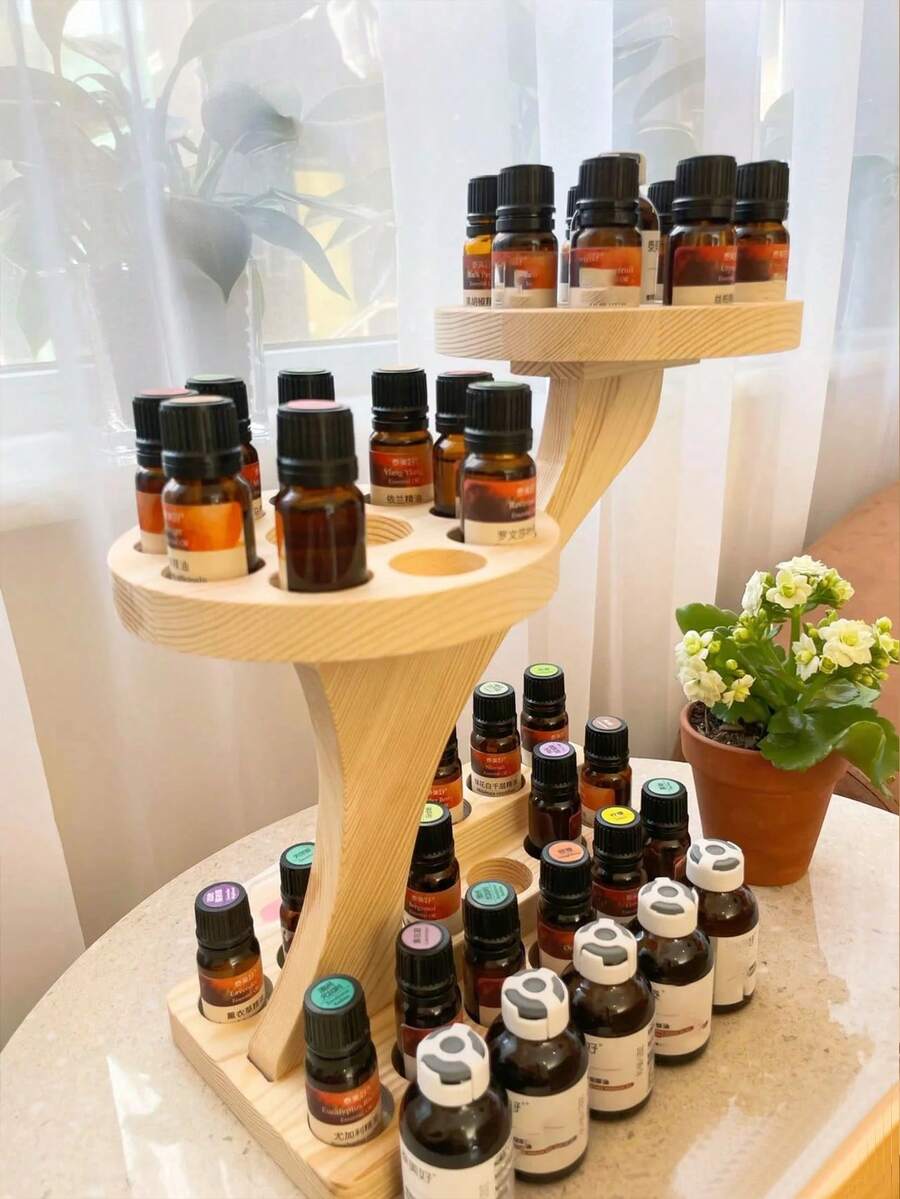 1 pieza Estante de madera para exhibir aceites esenciales, organizador de esmalte de uñas, estante de almacenamiento de maquillaje, soporte liviano de lujo para aceites de 15ML, estante de exhibición de varios niveles para el escritorio, estante para esmalte de uñas, estante para macetas de plantas suculentas, organizador decorativo