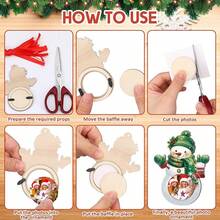 Yalikop 16 Pcs Photo Frame Ornaments - Wooden Picture Frame Tree Decoration - Xmas Keepsakes Party Decorations, Winter Holiday Gifts (Light Ball)2687