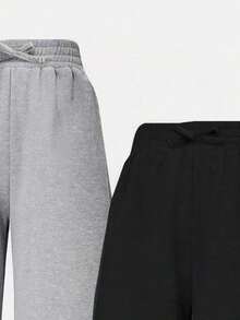 Tween Girls' Solid Color Waist Seam Bow Decor Sports Pants - Multicolor - View 3