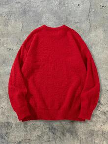 Unisex Fluffy Casual Loose Fit Crew Neck Textured Solid Color Pullover Sweater, Versatile Long Sleeve Knit Top For Autumn/Winter - 紅色 - 查看 3