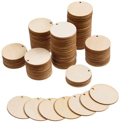 50/100/200Pieces Raw Wooden Rings With Holes, 2.5cm/1in-5cm/2in Round Wooden Discs For DIY Crafts Painting And Doodling