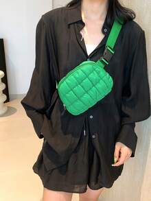 绗缝蓬松腰包，时尚，超级舒适，可调节斜挎包，适合女性，非常适合跑步、购物、徒步旅行和锻炼 - 綠色 - 查看 2