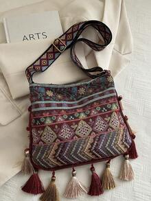 大容量时尚韩版流苏休闲包，2025新款多功能单肩斜挎包 - 紅色 - 查看 7