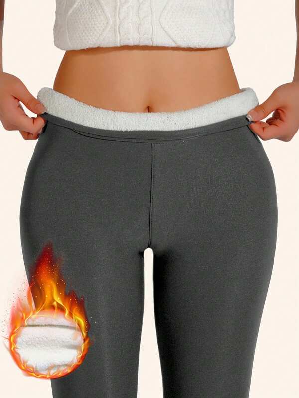 1 Paio di Pantaloni Base Unisex, Colore Tinta Unita Casual-Sportivi in Tessuto Maglia, Pantaloni Vita Alta Neri Taglia Grande, Foderati e Rinforzati Slim-Fit Lunghi, Pantaloni Aderenti Invernali e Autunnali Simil-Lana, Pantaloni Caldi, Pantaloni da Yoga con Tasche, Adatti per Uso Quotidiano e Sport Invernali in Tutte le Stagioni