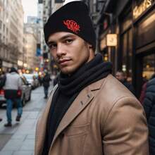 MLFO Syna World 简约刺绣高弹柔软防风保暖时尚针织帽，适合户外骑行、旅行、休闲穿着、男女通用护耳帽，秋冬 - A - 查看 3