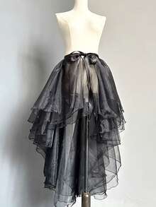 1pc Asymmetric Hem Tuxedo Dress, Asymmetrical Mermaid Tulle Skirt, Asymmetrical Puff Skirt, Flowing Performance Dress, Overlay Dress, Crystal Organza Maxi Skirt, One-Piece Apron, Ruffled Multi-Layer Trailing Dress, Suitable For Weddings, Banquets, Performances, Parties, Bridal, Bridesmaid, Stage Shows, Cosplay, Travel Photography Props, Dance Performances, Halloween Costumes, European-Style Multilayer Lace Ruffle Princess Tie Wedding Dress, Lolita Style Petticoat Underskirt