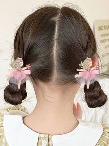 2pcs/Set Frozen Princess Element Hair Clips, Laser Cut Glitter Non-Woven Fabric & Mesh Material, Padded Design, Suitable For Women Daily Hair Decoration