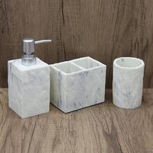 Premium Marble-Look Bathroom Accessories Set, Including Shampoo, Body Wash, Soap Dispenser, Toothbrush Holder, Soap Dish, Tumbler, Freely Combinable For Various Scenarios