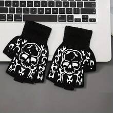 Decorative Warm Gloves Autumn Winter Fingerless Knitted Gloves Fashion Skull Hand Pattern Gloves PQSV - D - 查看 6