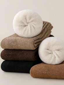 1/3/5双装女士加厚保暖袜，纯色宽松堆堆袜，秋冬季保暖内衬袜，柔软舒适，适合5℃以下日常穿着