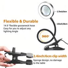 5X Magnifying Glass With Light, Clip On Mganifier With Light, 48 LED Desk Magnifying Glass Wtih Clamp, 3 Modes Dimmable Magnifying LED Lamps For Bed Work Crafts DIY Repair - C-đen - Xem 6