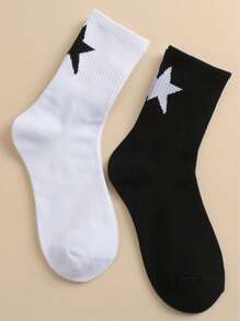 6 أزواج جوارب متوسطة الطول بنمط نجمي ذات ألوان متباينة، متعددة الاستخدامات لجميع المواسم