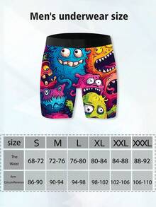 1件装男士趣味短裤，万圣节图案印花，涤纶弹力面料，柔软亲肤，速干透气，俏皮可爱男士长款平角内裤
