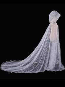 Women's Bridal Sheer Hooded Cape Cloak Bride Dress Robe Halloween Cosplay With Long Train, Wedding, Carnival, Valentine's Day Fall Clothes For Women - Multicolor - View 17